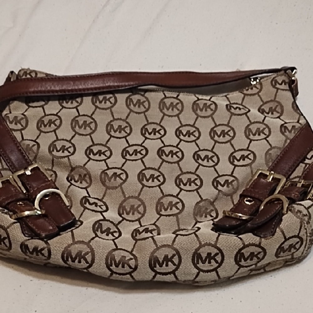 Michael Kors Tan and Brown Logo Shoulder Bag